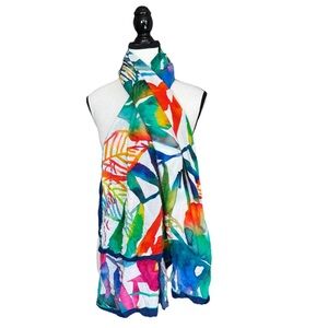 Lauren Ralph Lauren Scarf Sarong Floral Tropical Palm Leaf Viscose Watercolor